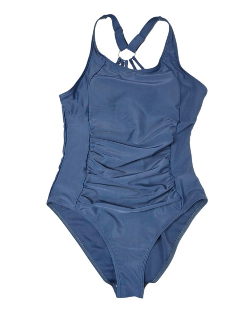 Girl's One Piece Ruched Swimsuit, Blue, Size 11-12Y